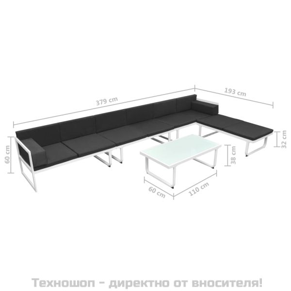 Градински комплект от 5 части, textilene, алуминий, черен