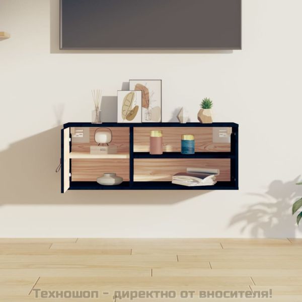 Стенен шкаф, черен, 80x30x30 см, борово дърво масив