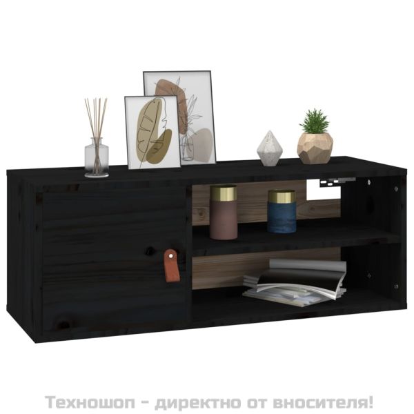 Стенен шкаф, черен, 80x30x30 см, борово дърво масив
