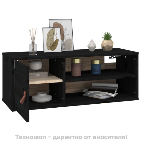 Стенен шкаф, черен, 80x30x30 см, борово дърво масив