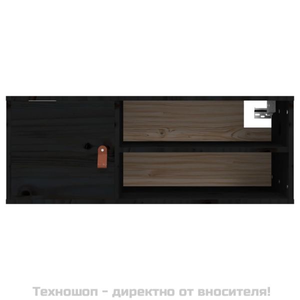 Стенен шкаф, черен, 80x30x30 см, борово дърво масив