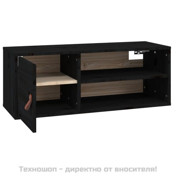 Стенен шкаф, черен, 80x30x30 см, борово дърво масив