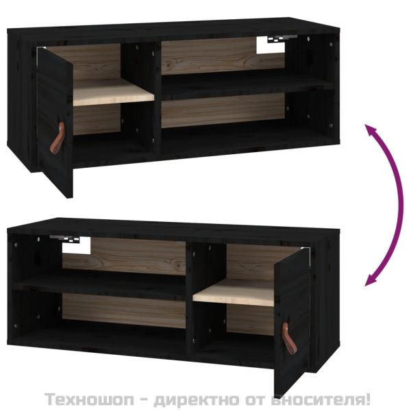 Стенен шкаф, черен, 80x30x30 см, борово дърво масив