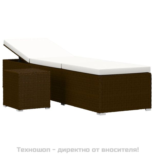 Шезлонг с шалте и маса за чай, кафяв полиратан