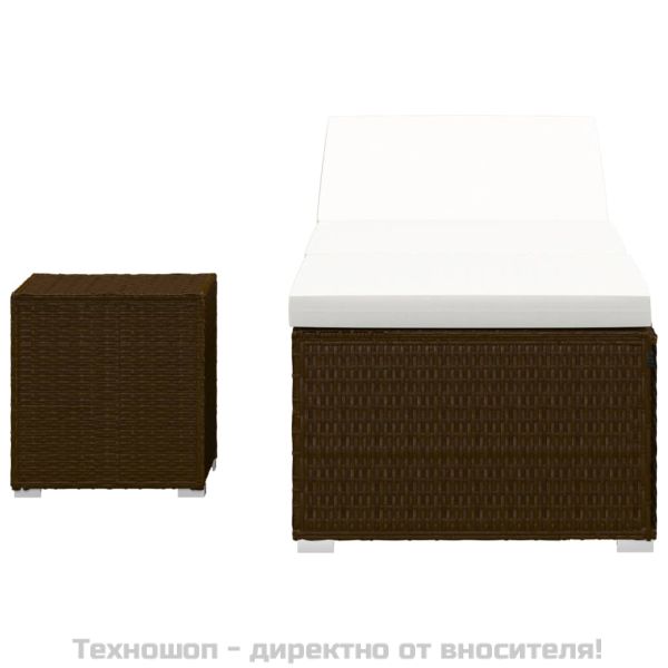 Шезлонг с шалте и маса за чай, кафяв полиратан