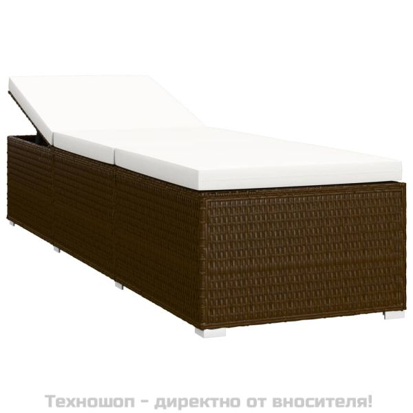 Шезлонг с шалте и маса за чай, кафяв полиратан