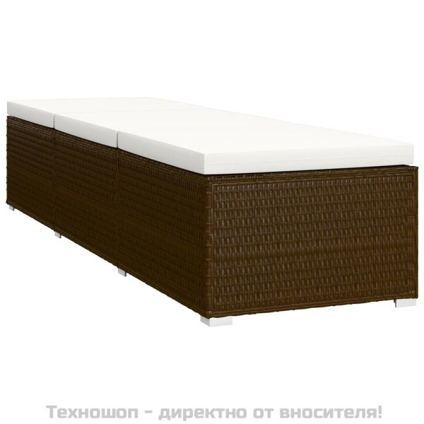 Шезлонг с шалте и маса за чай, кафяв полиратан