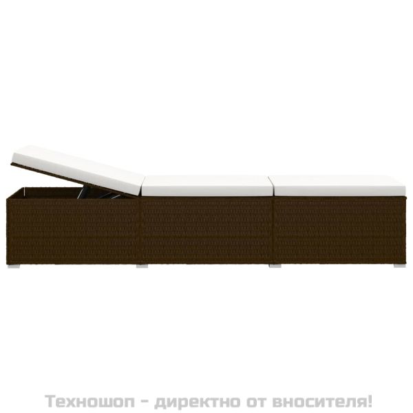 Шезлонг с шалте и маса за чай, кафяв полиратан