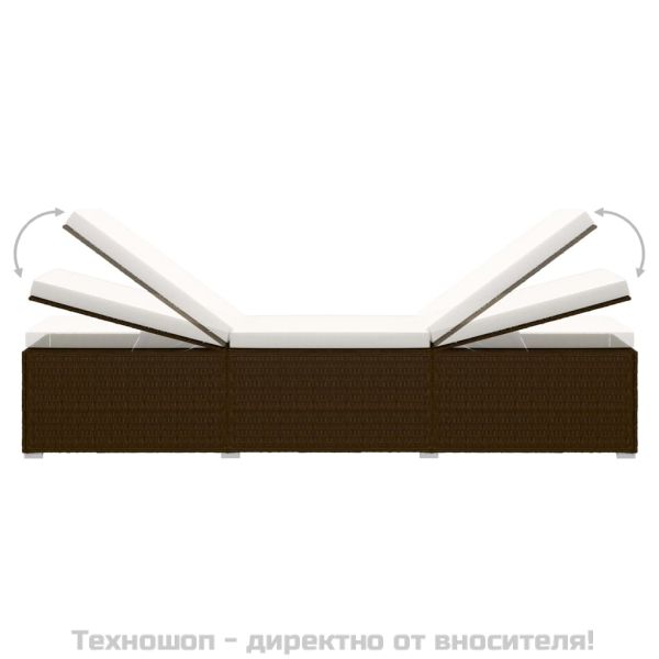 Шезлонг с шалте и маса за чай, кафяв полиратан