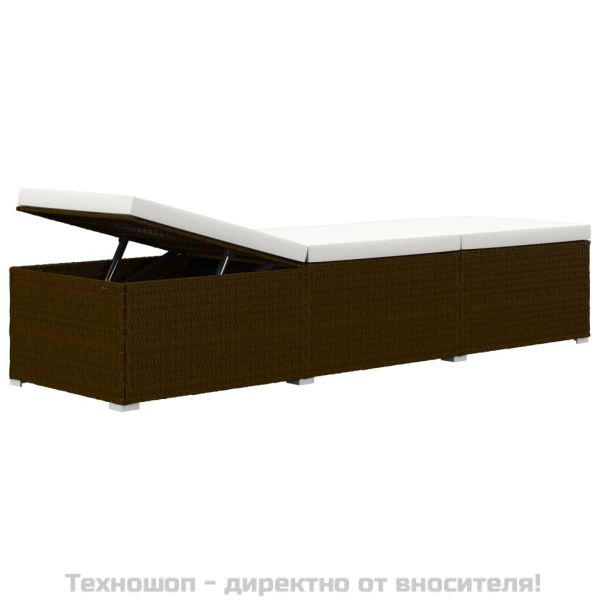 Шезлонг с шалте и маса за чай, кафяв полиратан