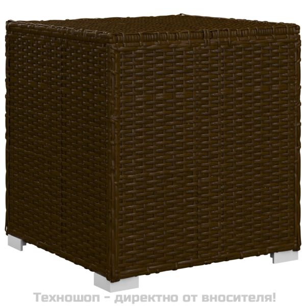 Шезлонг с шалте и маса за чай, кафяв полиратан