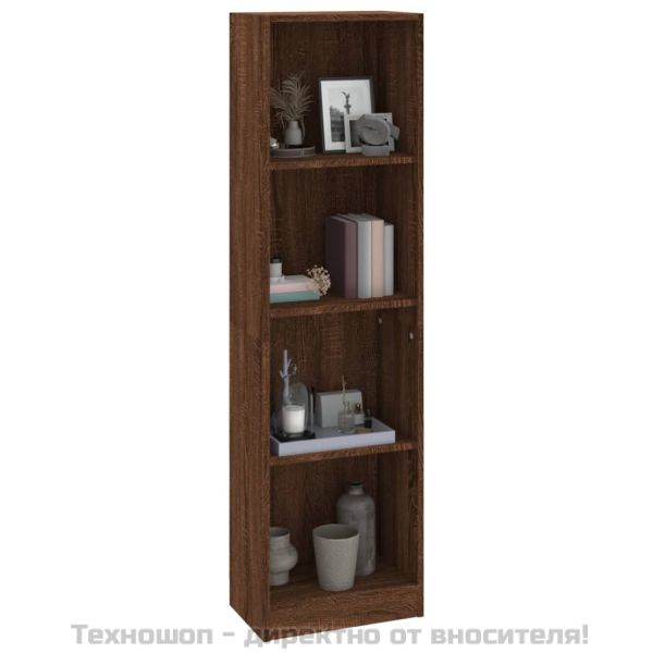 Библиотека на 4 нива, кафяв дъб, 40x24x143 см, инженерно дърво