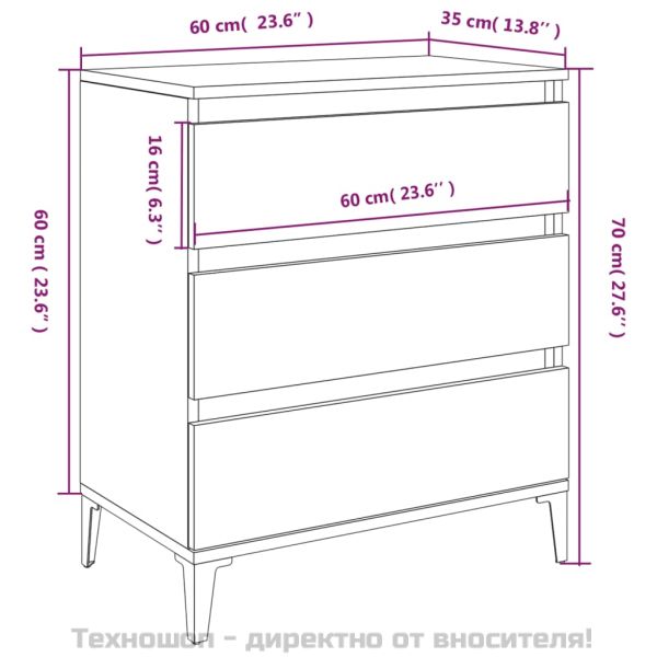 Сайдборд, опушен дъб, 60x35x70 см, инженерно дърво