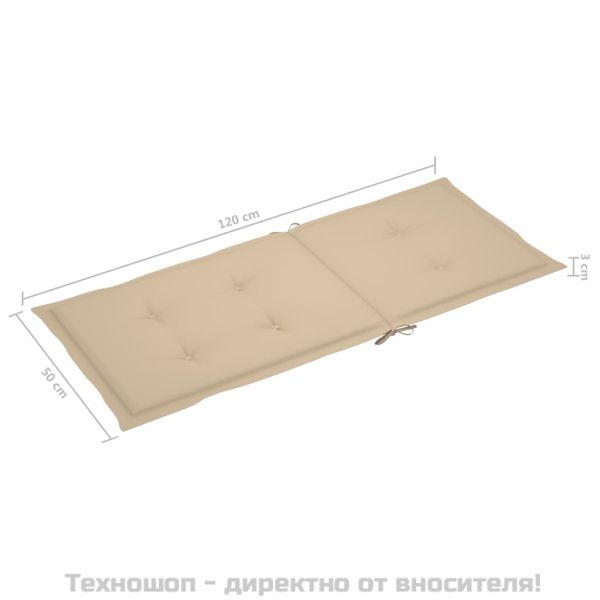 Възглавници за столове с облегалки 4 бр бежови 120x50x3 см плат