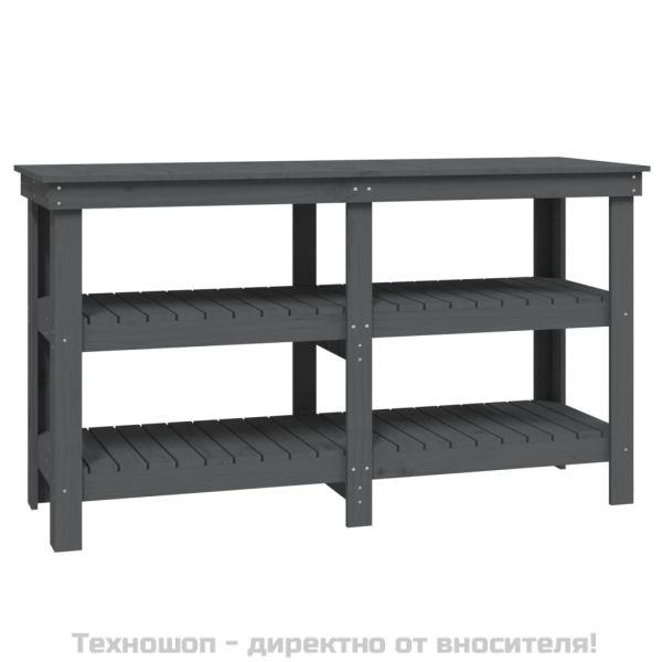Работна маса сива 142,5x50x80 см борово дърво масив