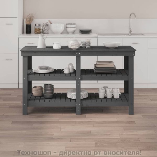 Работна маса сива 142,5x50x80 см борово дърво масив