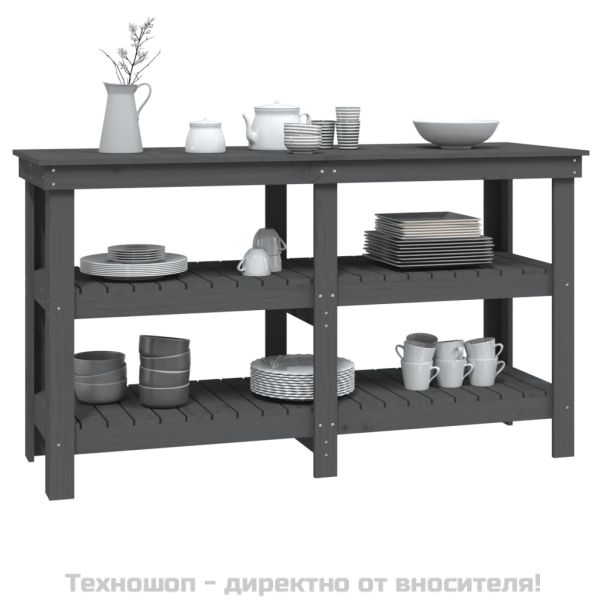 Работна маса сива 142,5x50x80 см борово дърво масив