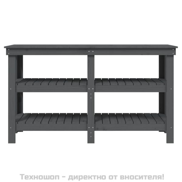Работна маса сива 142,5x50x80 см борово дърво масив