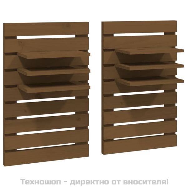 Нощни рафтове за стена, 2 бр, меденокафяви, борово дърво масив