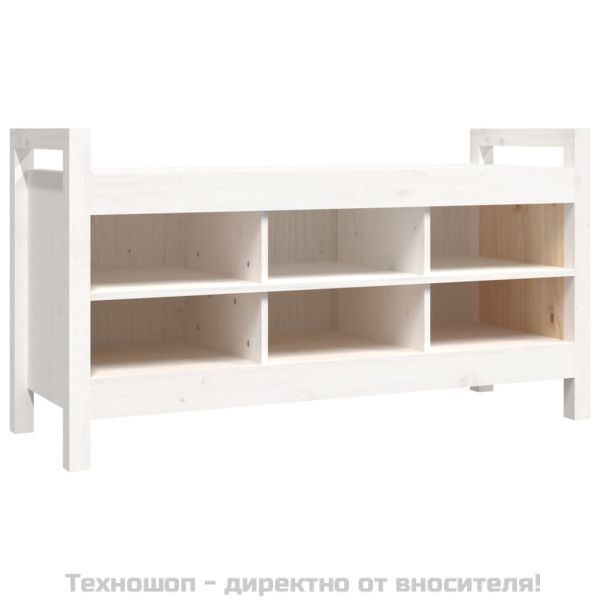 Пейка за антре, бяла, 110x40x60 см, борово дърво масив