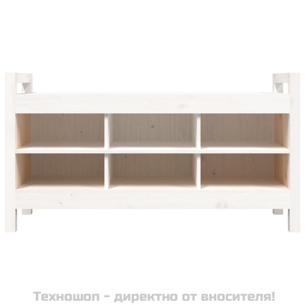 Пейка за антре, бяла, 110x40x60 см, борово дърво масив