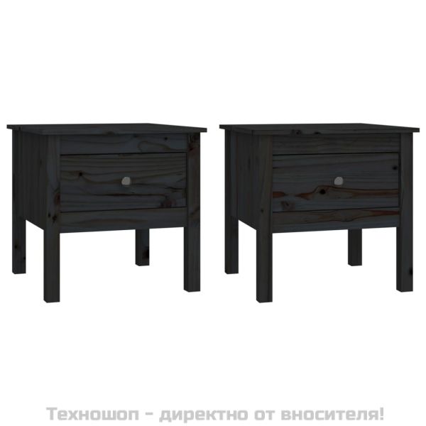 Странични масички, 2 бр, Черен, 50x50x49 см, борово дърво масив