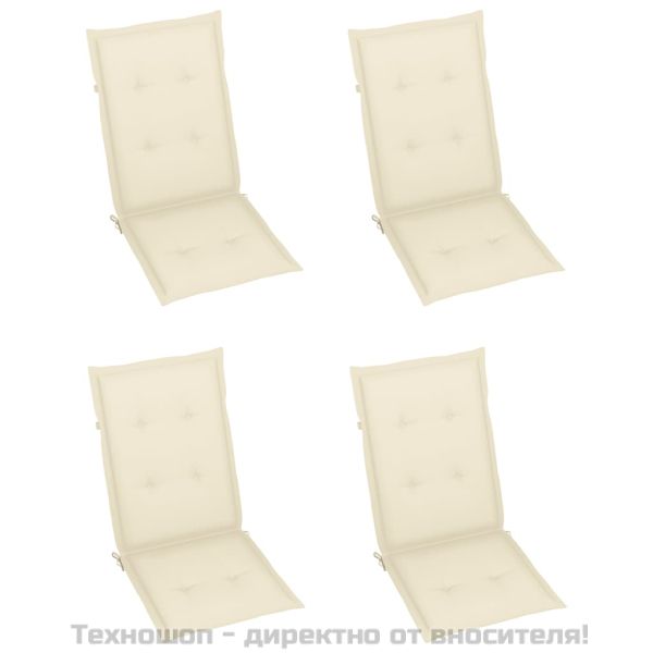 Възглавници за стол с облегалка 4 бр кремави 120x50x3 см плат