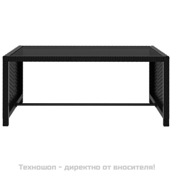 Шезлонги, 2 бр, с масичка, полиратан, черни