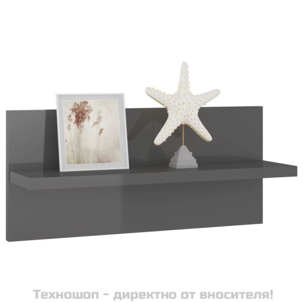 Стенни рафтове, 4 бр, сив гланц, 40x11,5x18 см