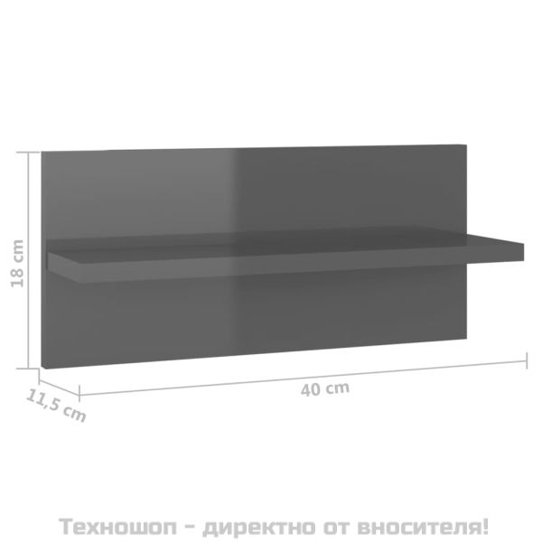 Стенни рафтове, 4 бр, сив гланц, 40x11,5x18 см