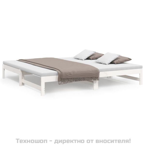 Разтегателно дневно легло, бяло, 2x(100x200) см, бор масив
