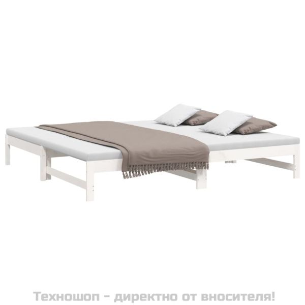 Разтегателно дневно легло, бяло, 2x(100x200) см, бор масив