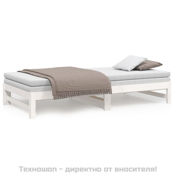 Разтегателно дневно легло, бяло, 2x(100x200) см, бор масив