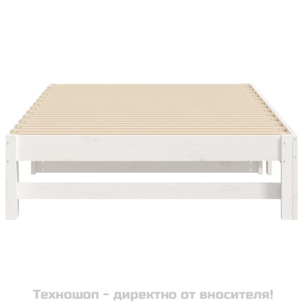 Разтегателно дневно легло, бяло, 2x(100x200) см, бор масив