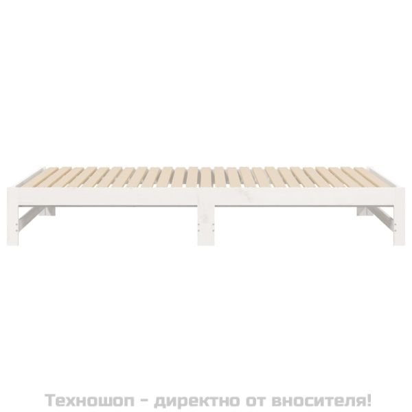 Разтегателно дневно легло, бяло, 2x(100x200) см, бор масив