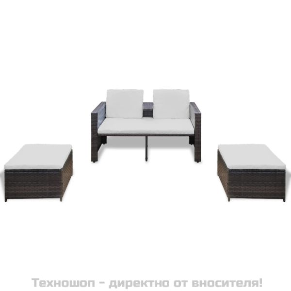 Градински комплект с възглавници, 4 части, кафяв полиратан