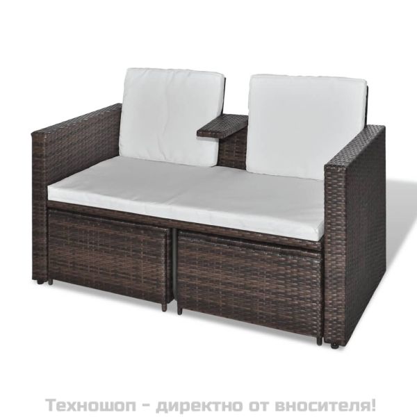 Градински комплект с възглавници, 4 части, кафяв полиратан