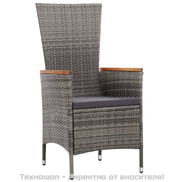 Градински комплект с възглавници, 9 части, полиратан, сив