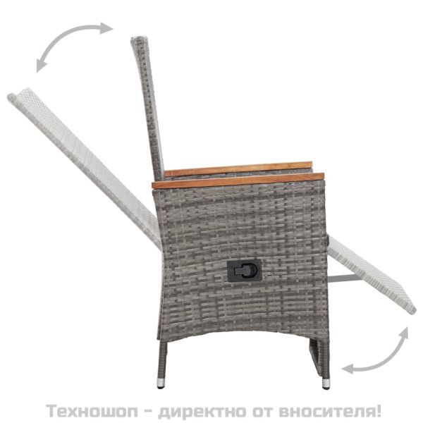 Градински комплект с възглавници, 9 части, полиратан, сив