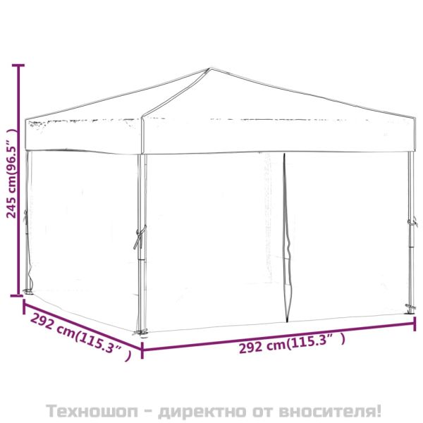 Сгъваема парти палатка със странични стени, антрацит, 3x3 м