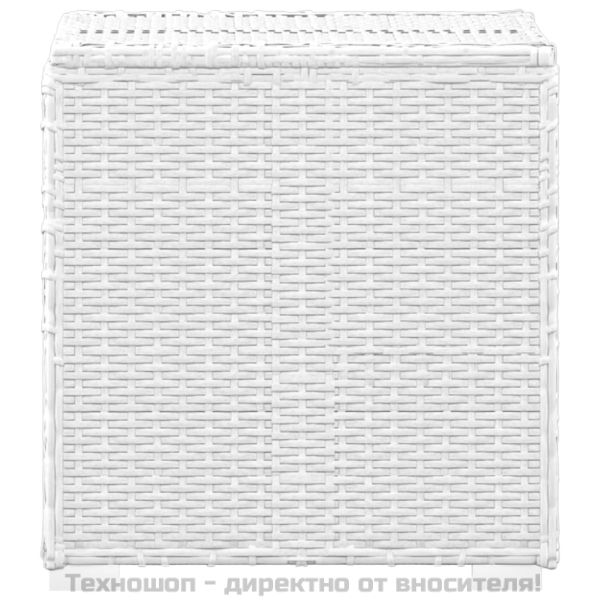 Шезлонг с шалте и маса за чай, бял полиратан