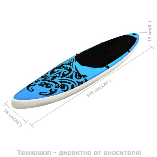 Комплект надуваем стендъп падълборд, 305x76x15 см, син