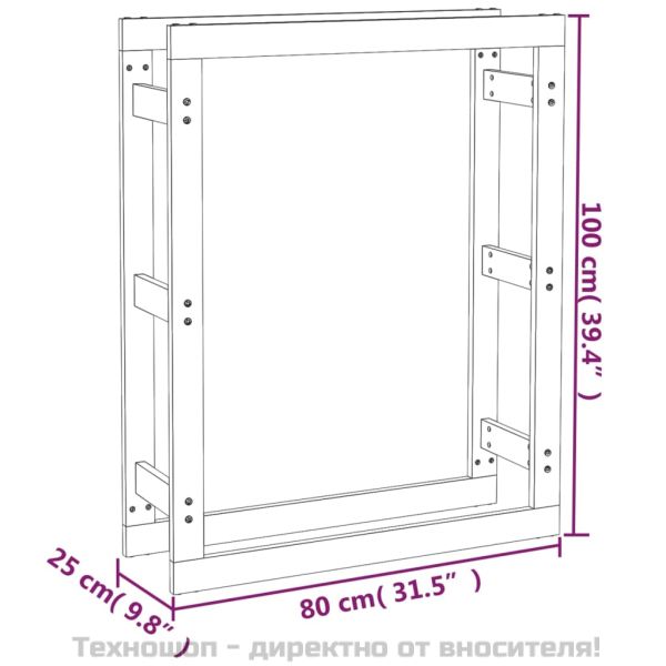 Поставка за дърва за огрев сива 80x25x100 см масивно дърво бор