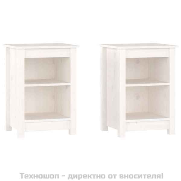 Нощни шкафчета, 2 бр, бели, 40x35x55 см, борово дърво масив