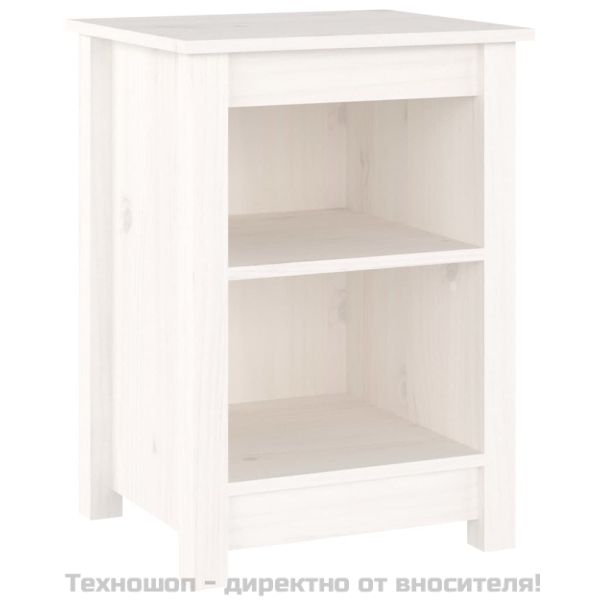 Нощни шкафчета, 2 бр, бели, 40x35x55 см, борово дърво масив