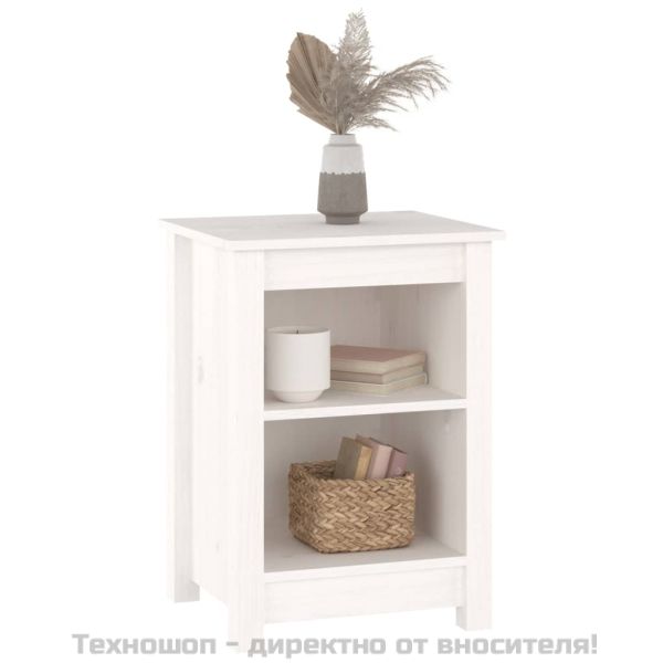 Нощни шкафчета, 2 бр, бели, 40x35x55 см, борово дърво масив