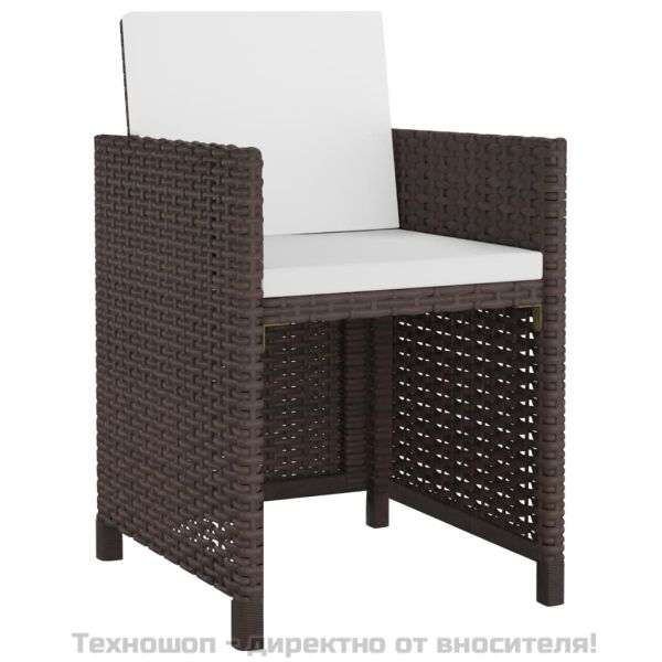 Градински комплект с възглавници, 11 части, кафяв полиратан