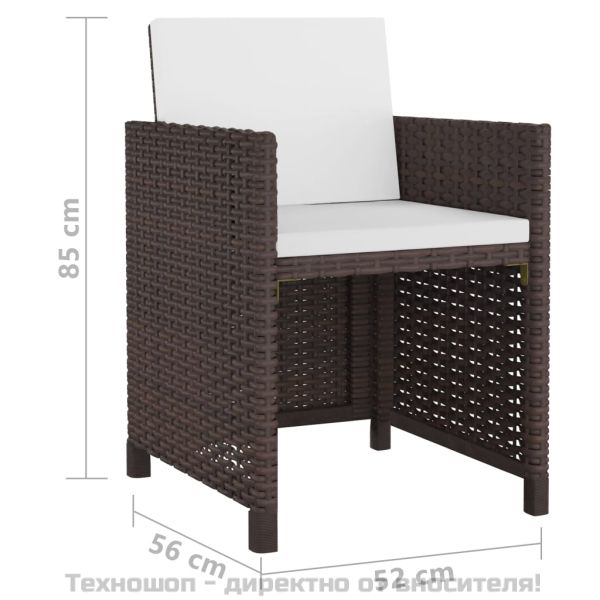 Градински комплект с възглавници, 11 части, кафяв полиратан