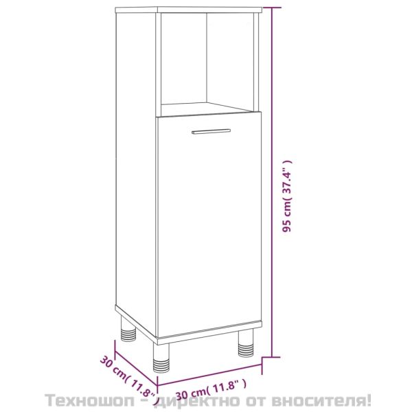 Шкаф за баня, опушен дъб, 30x30x95 см, инженерно дърво
