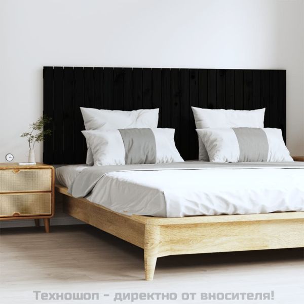 Стенна табла за спалня, черна, 166x3x60 см, борово дърво масив